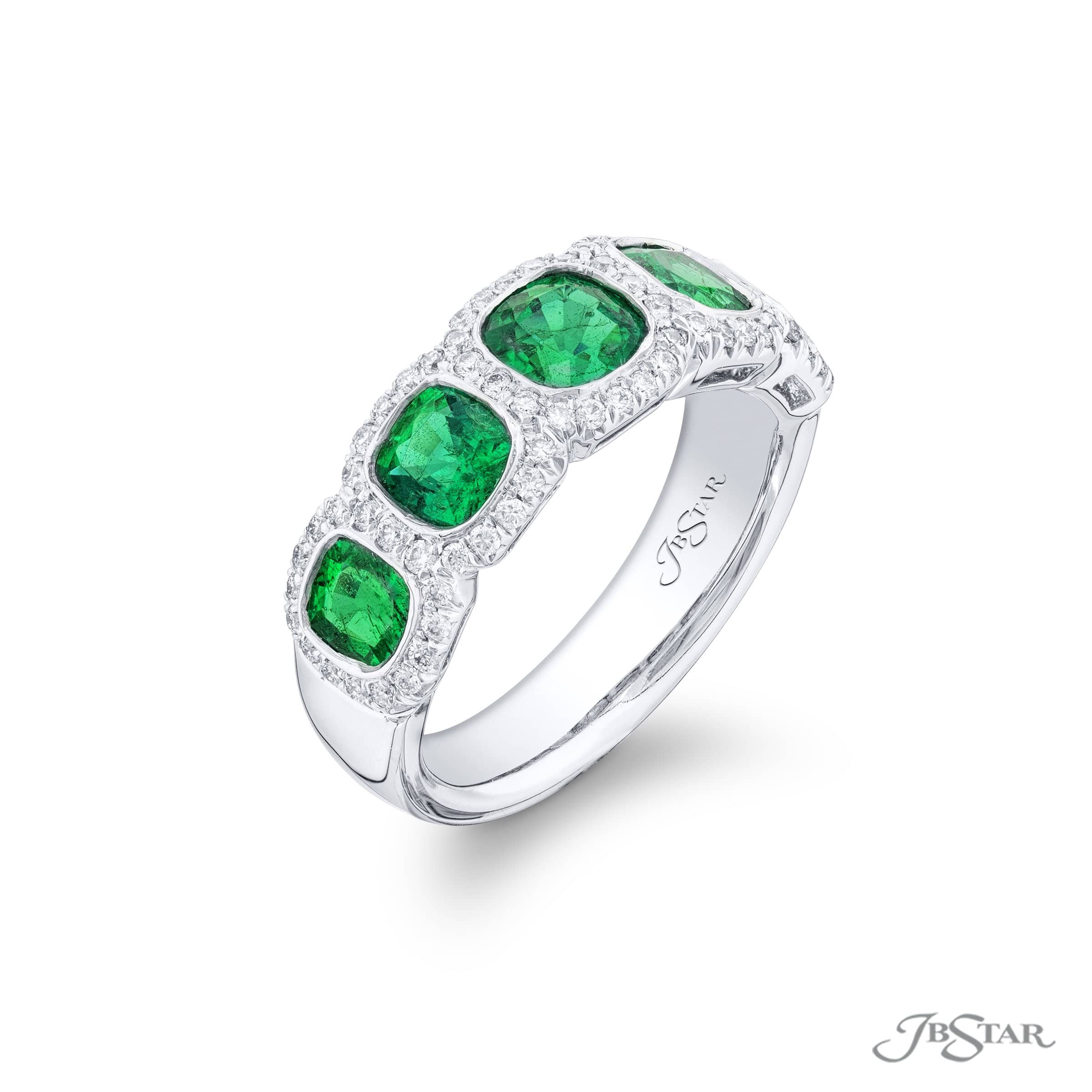 JB Star 5 Stone Cushion-Cut Emerald Band with Micro Pave Bezel Setting