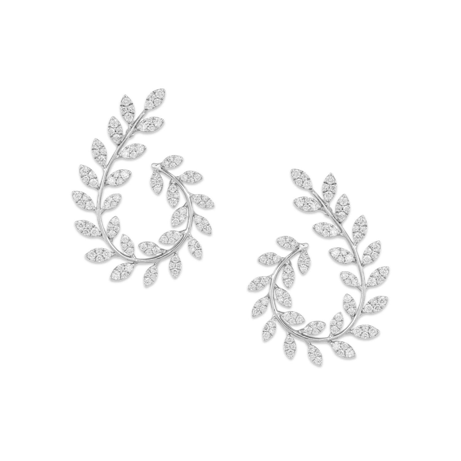18k White Gold Diamond Leaf Swirl Earrings