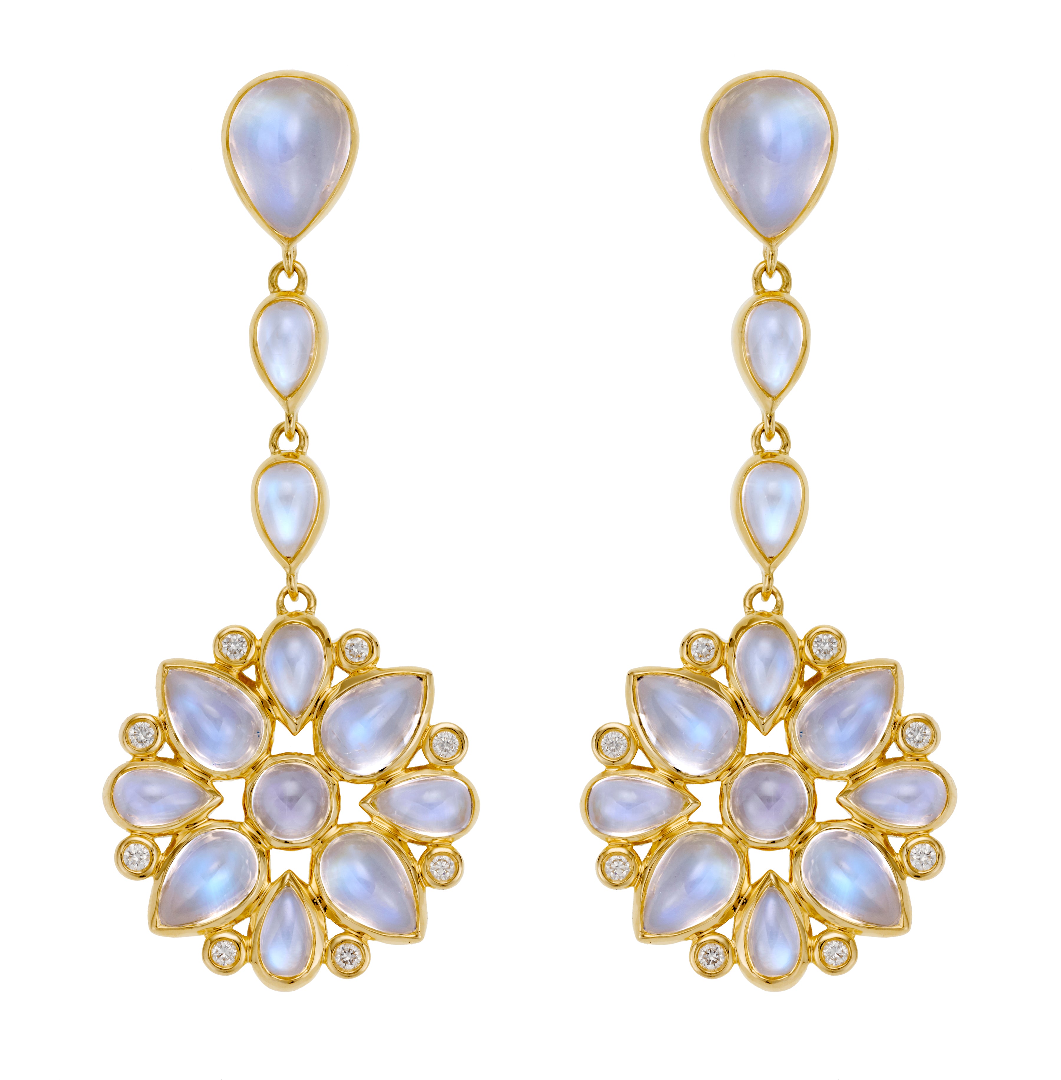 Temple St. Clair 18k Yellow Gold Diamond and Moonstone Mandala Drop Earrings