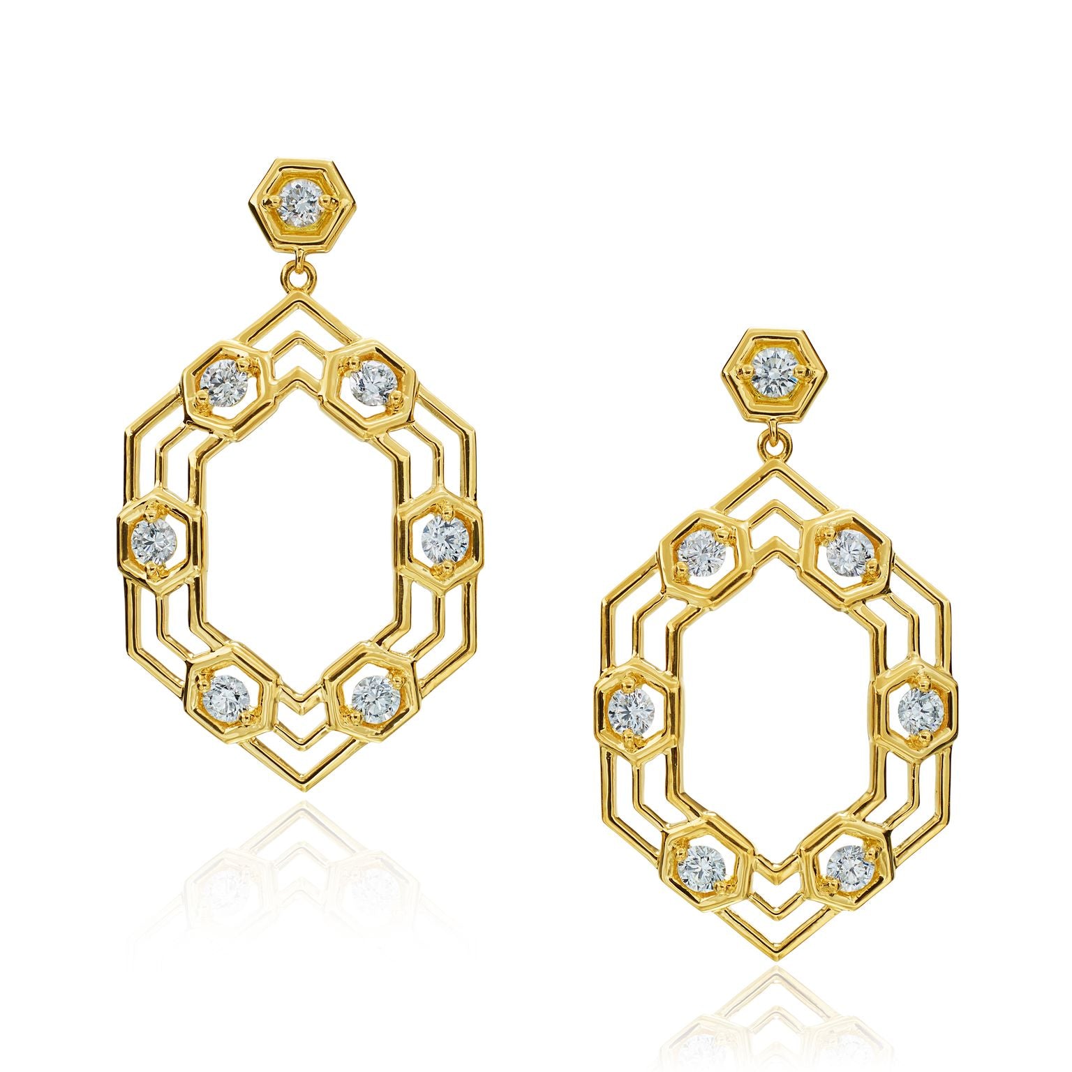 Gumuchian 18k Yellow Gold and Diamond Honeycomb Hex Earrings