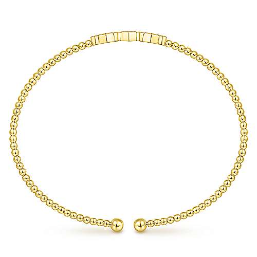 14k Yellow Gold Bead Cuff Bracelet with Cluster Diamond Hexagon Stations