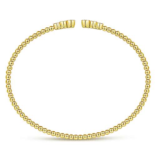 14k Yellow Gold Bead Split Cuff Bracelet with Bezel Set Diamonds