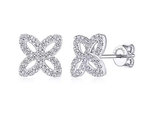 14k White Gold Diamond 3 Petal Flower Studs – Laura Pearce Ltd.