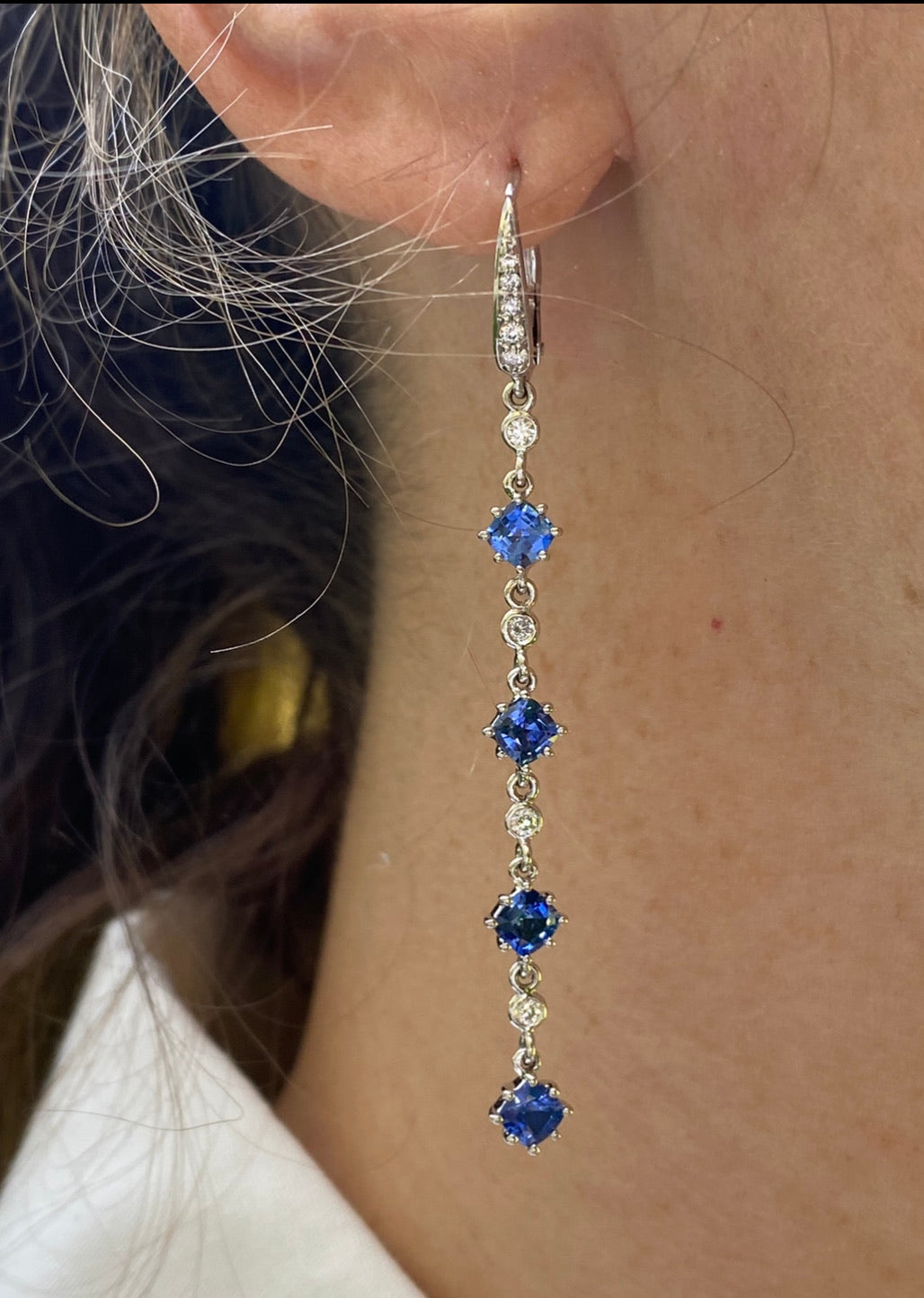 Penny Preville 18k White Gold Blue Sapphire Drop Earrings