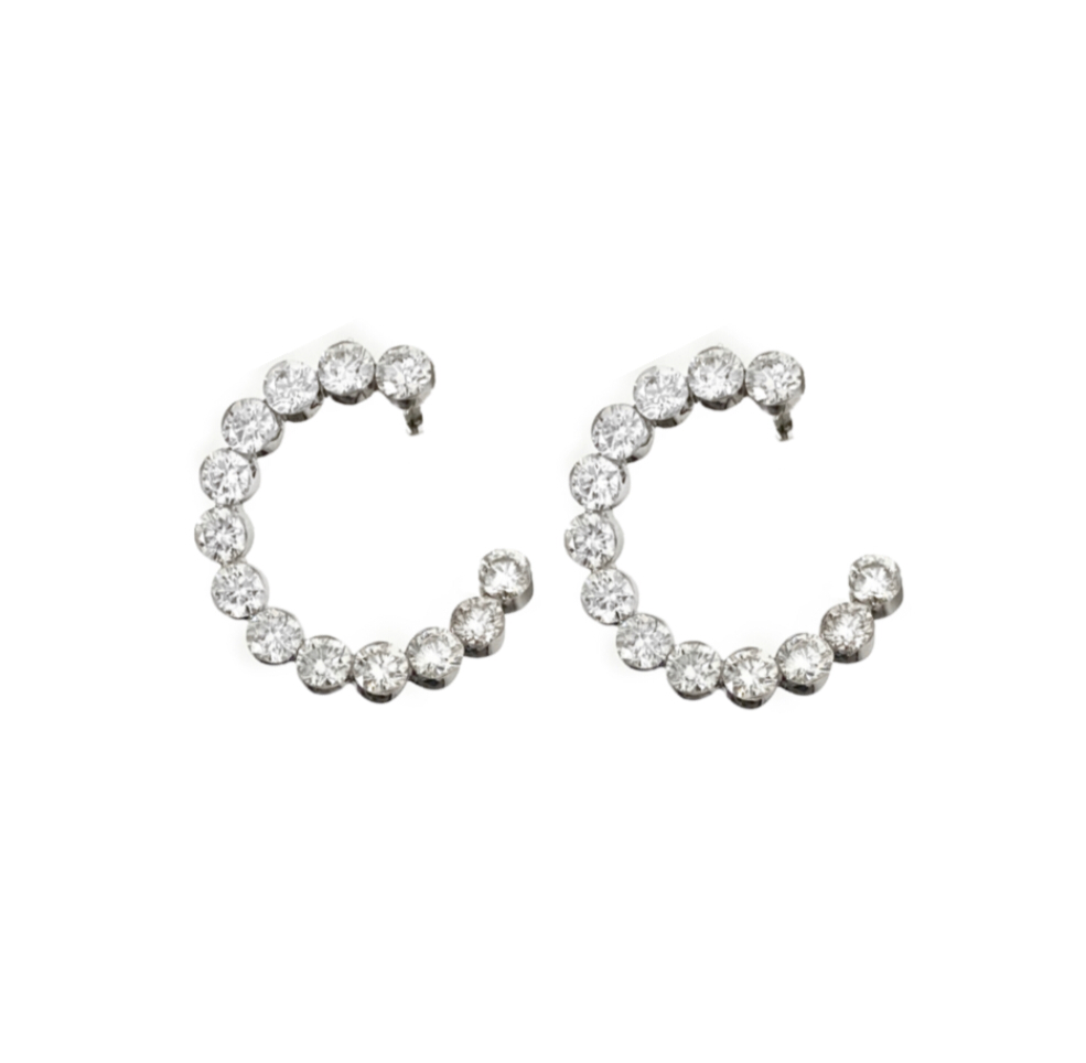 18k White Gold Diamond Hoops