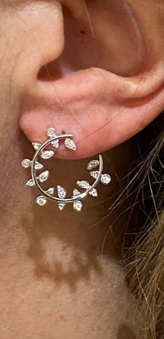 14k White Gold and Diamond Laurel Arc Earrings