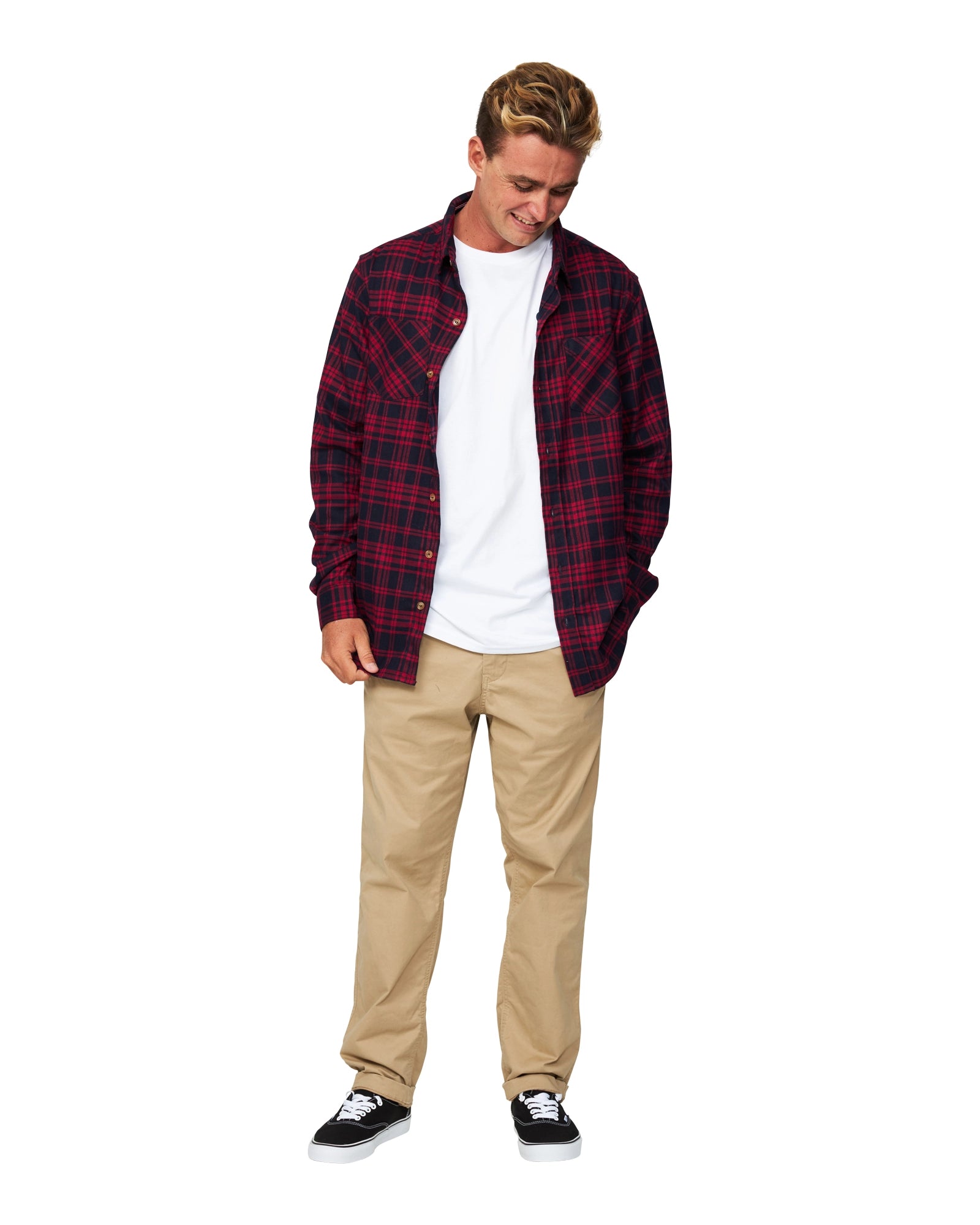 Mens - Long Sleeve Shirt - Flannel - Hiker - Navy Red