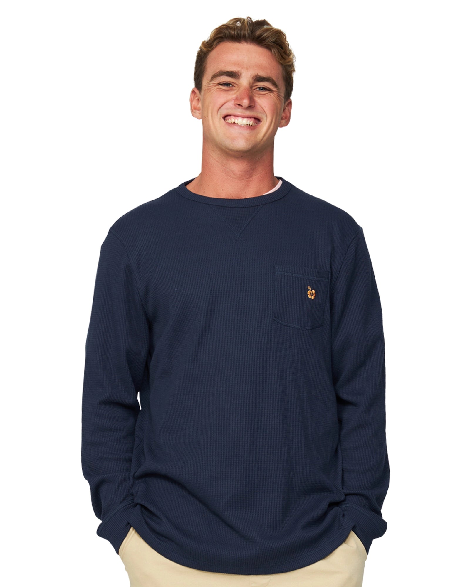 Mens - Long Sleeve T-Shirt - Waffle - Navy