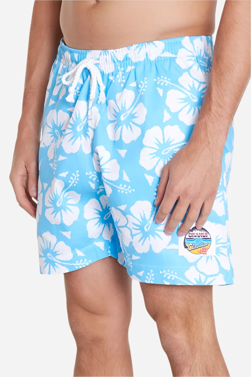 Mens - Classic Short Shorts - Hibiscus Sky