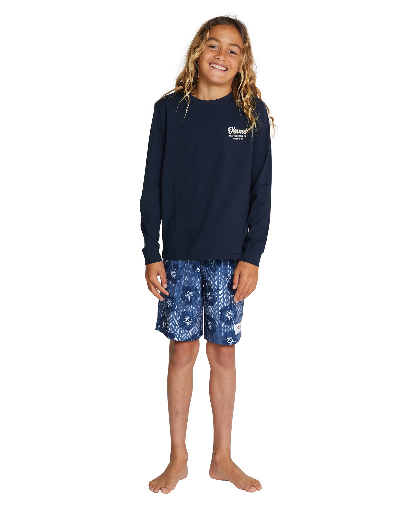 Kids Board Shorts Ikat Navy Boardrider Okanui