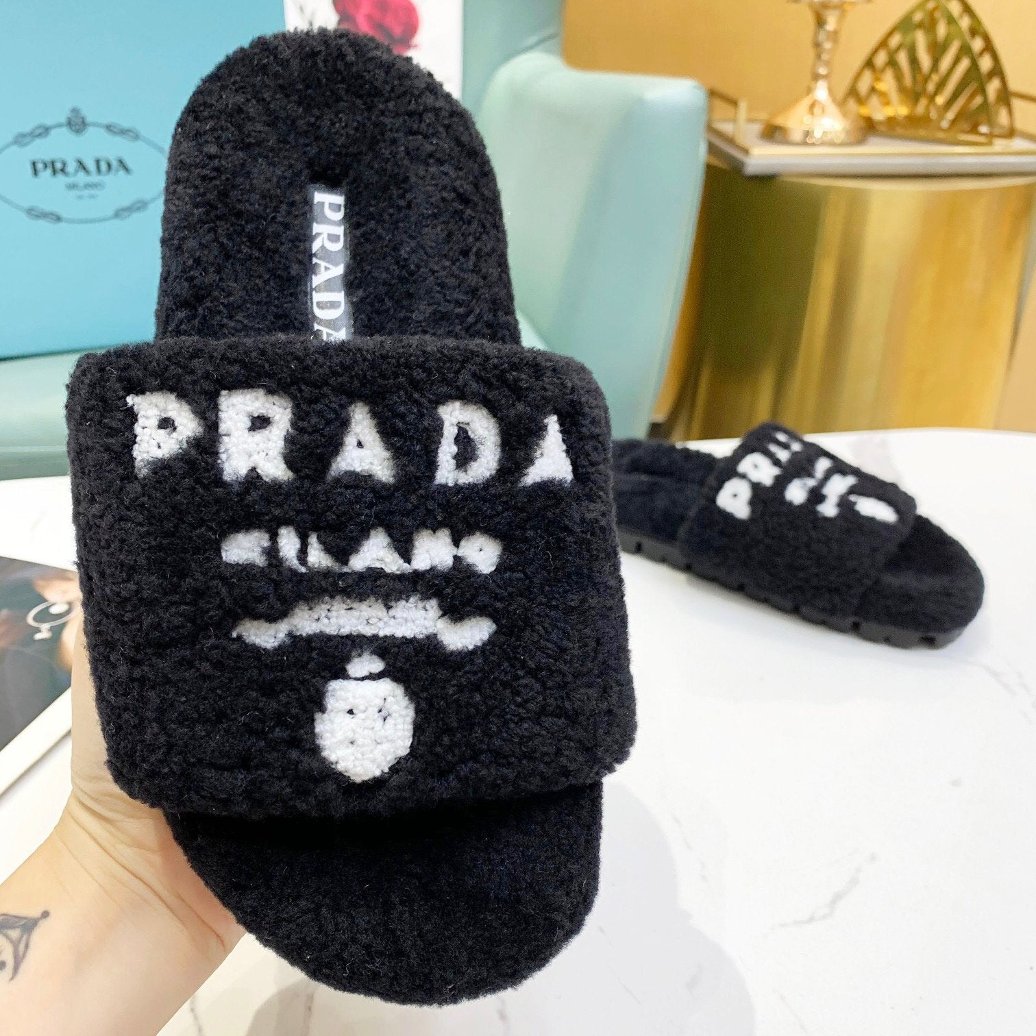 Prada Fashion Classics Plush Slippers