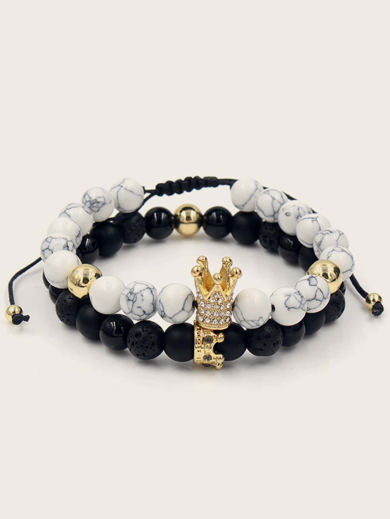 2pcs Men Marble Pattern Beaded Bracelet