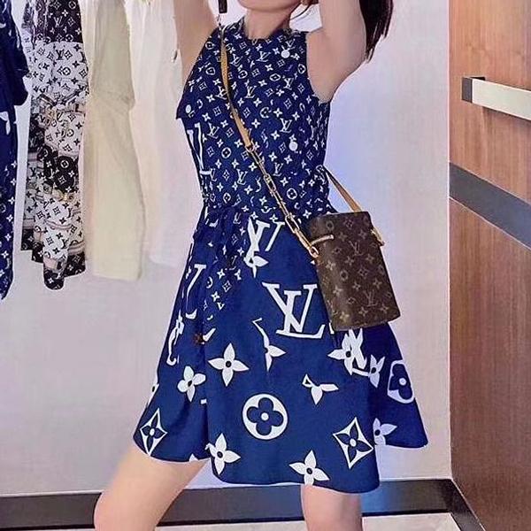 LV Louis Vuitton New Fashion Dress Letter Print Sleeveless Long Skirt