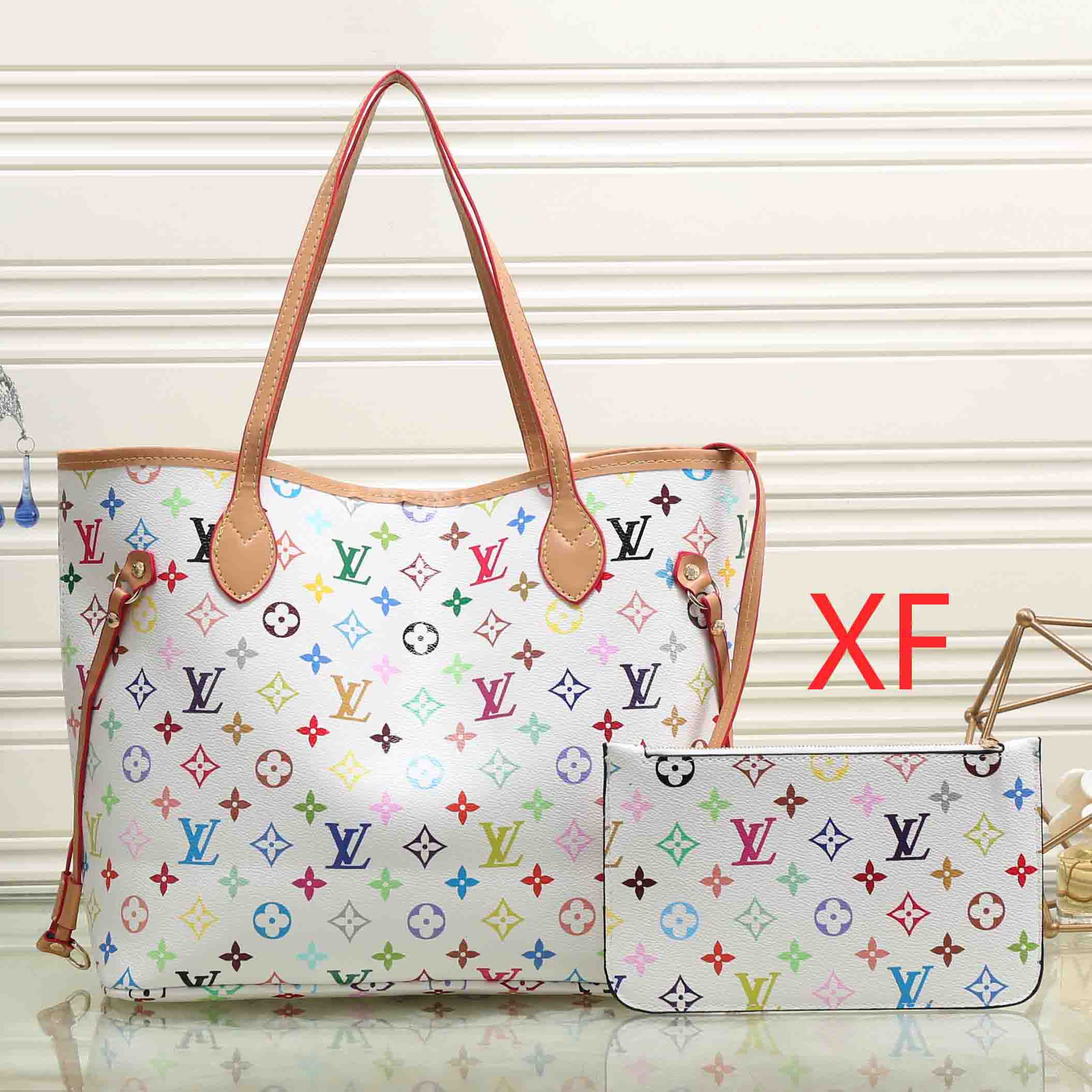 Louis Vuitton LV Women Fashion Leather Tote Handbag Satchel Set Two Piece