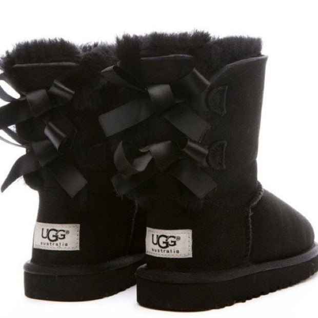 UGG Fashion Women Bow Flats Leather Boots Half Boots Shoes