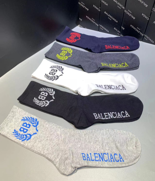 Balenciaga Fashion Classic Comfortable Breathable Pure Cotton Socks 5 Piece Set