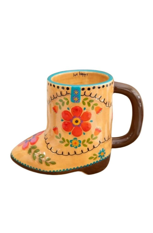 Folk Art Mug Live Happy Boot
