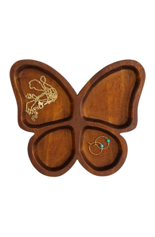 Carved Wood Butterfly Trinket Dish