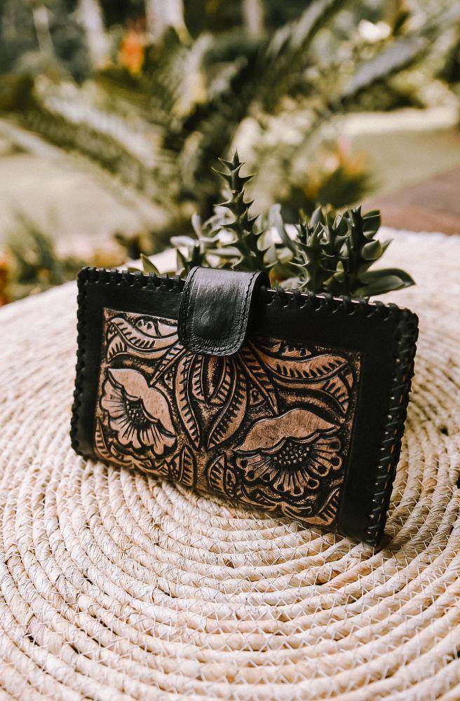 Midnight Bloom Handmade Boho Country Leather Wallet Tonketti