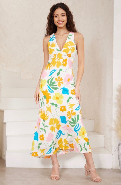 Flores Midi Dress - Yellow