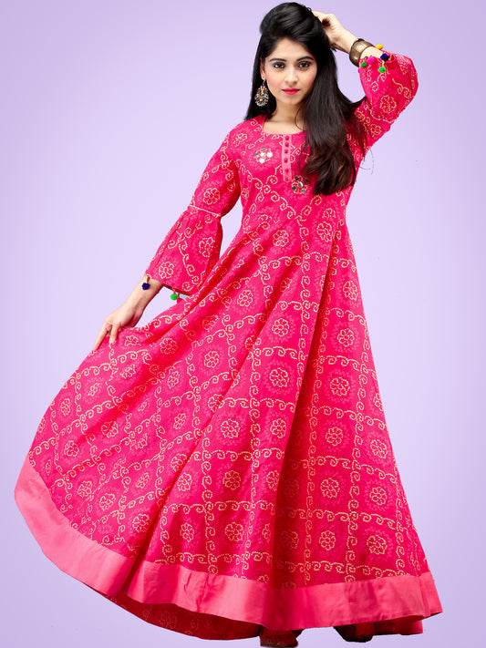 BK Sehaj Bandhani Long Gown Dress - Bullionknot - 4161184