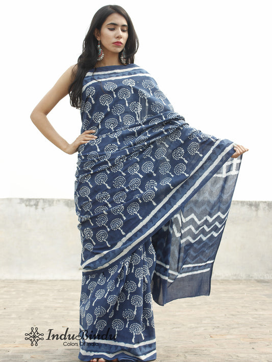 Indigo ajrakh hand block print saree, Indigo ajrakh prints sari, Ajrakh  saree, Indigo ajrakh saree – Turquoisethestore
