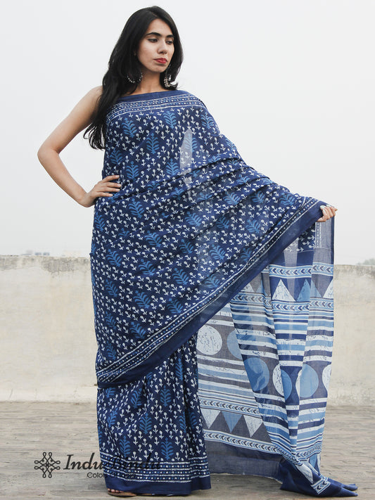 Buy Indigo Bagru Hand Block Printed Pure Cotton Sustainable Saree by GEROO  BY NEELAM at Ogaan Market Online Shopping Site