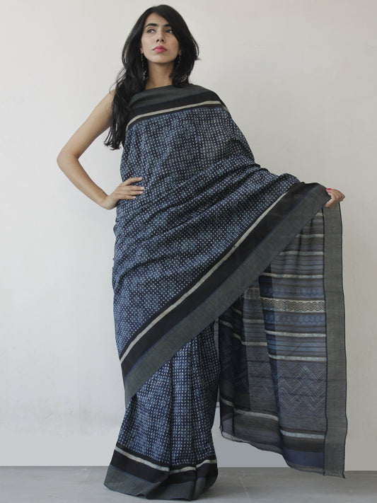 Indigo Pure Chanderi Hand Block Printed 'Zig-Zag Saree'. – Ethnic Rajasthan