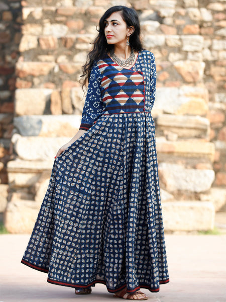 Naaz Flared Affair - Hand Block Printed Cotton Dress With Voluminous F ...