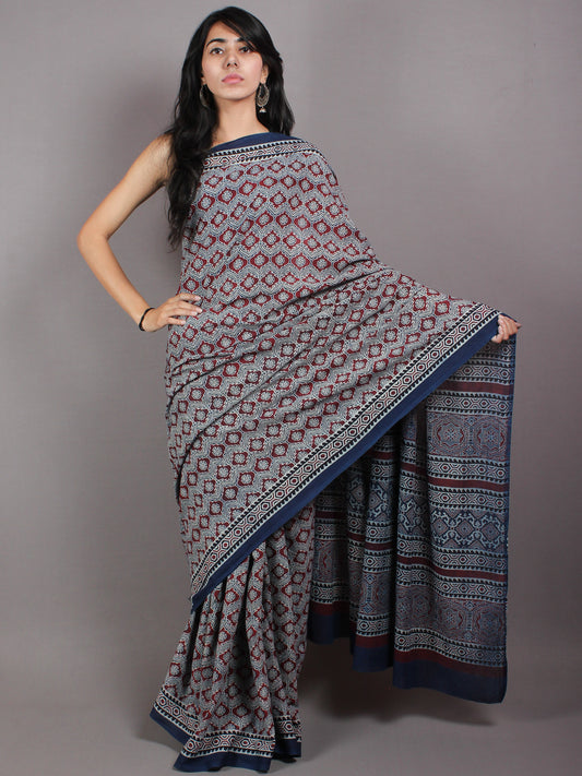 Buy Indigo String Ajrakh Cotton Saree Online - House Of Elegance – House Of  Elegance - Style That Inspires