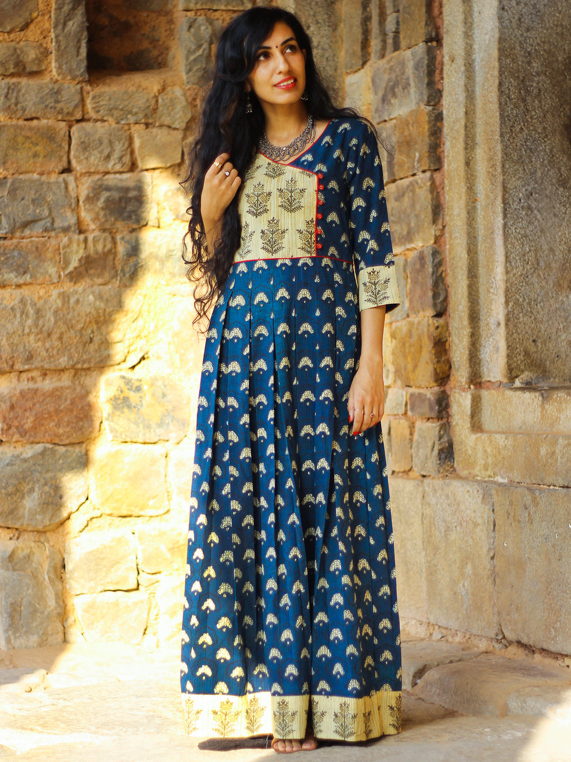 Indigo Garden - Hand Block Printed Long Angrakha Dress - D375F999 ...
