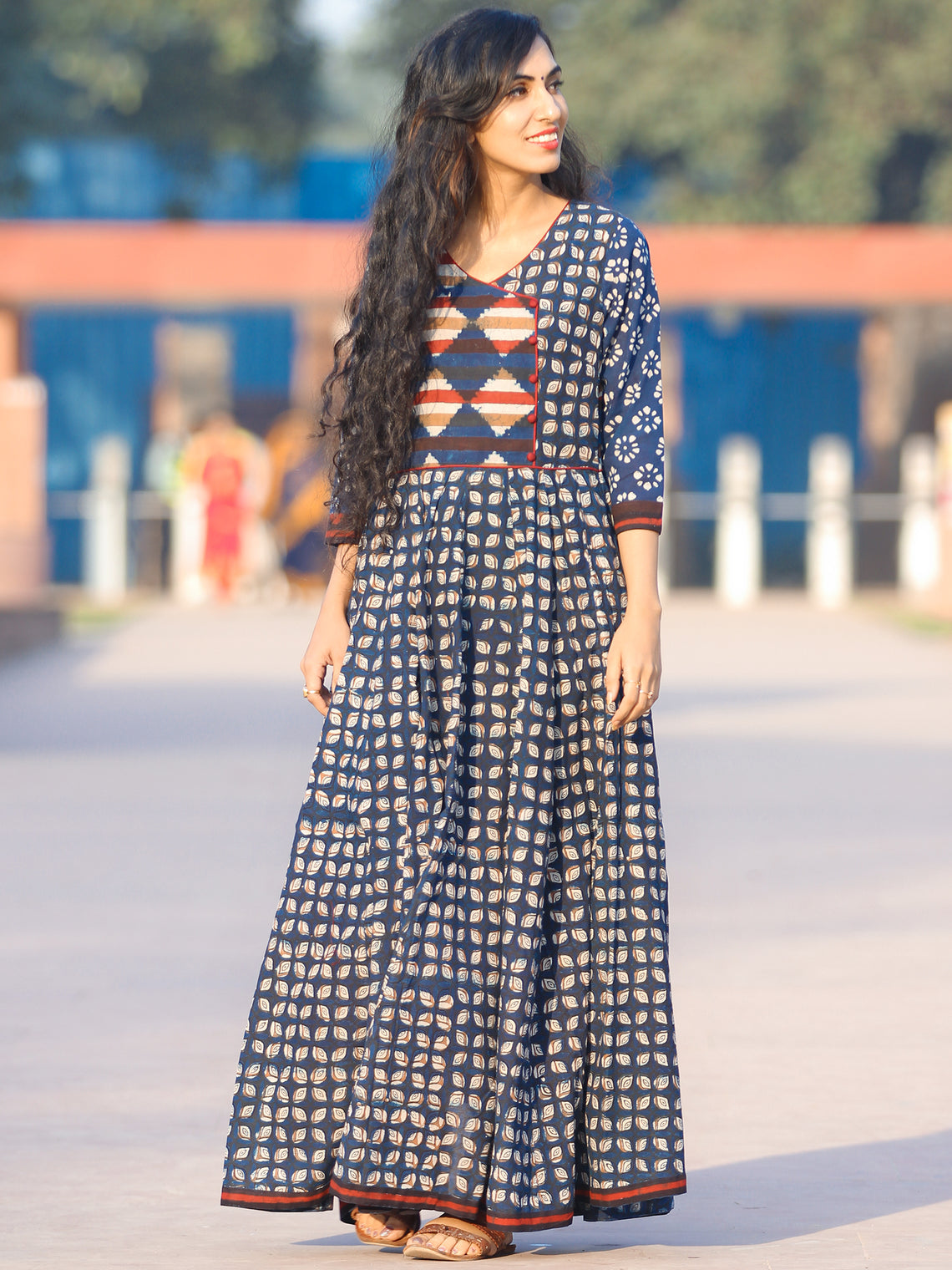 Naaz Flared Affair - Hand Block Printed Cotton Dress With Voluminous F ...