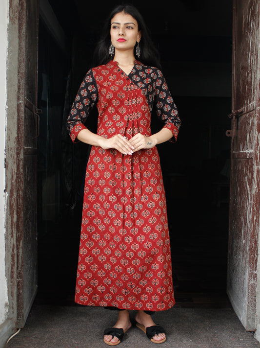 Mustard Black Maroon Ajrakh Hand Printed Cotton Peplum Blouse