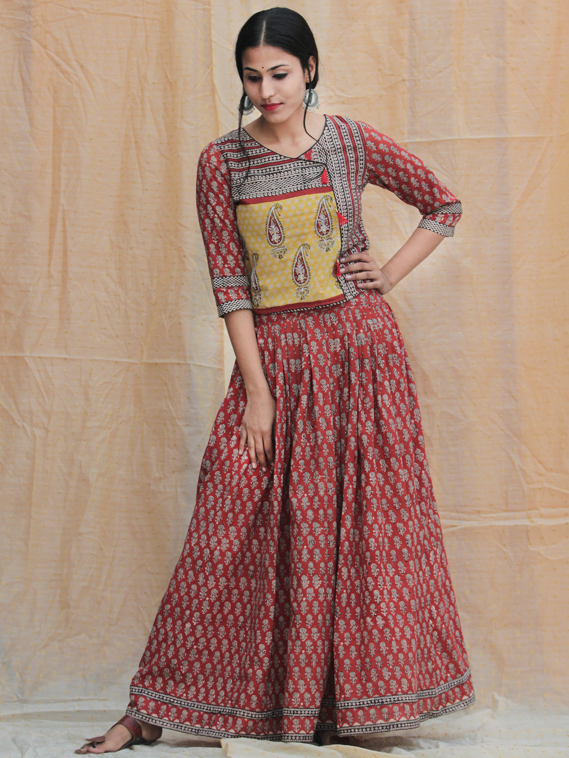 Naaz Rustic Roza - Hand Block Printed Long Top And Skirt Dress - DS77F ...