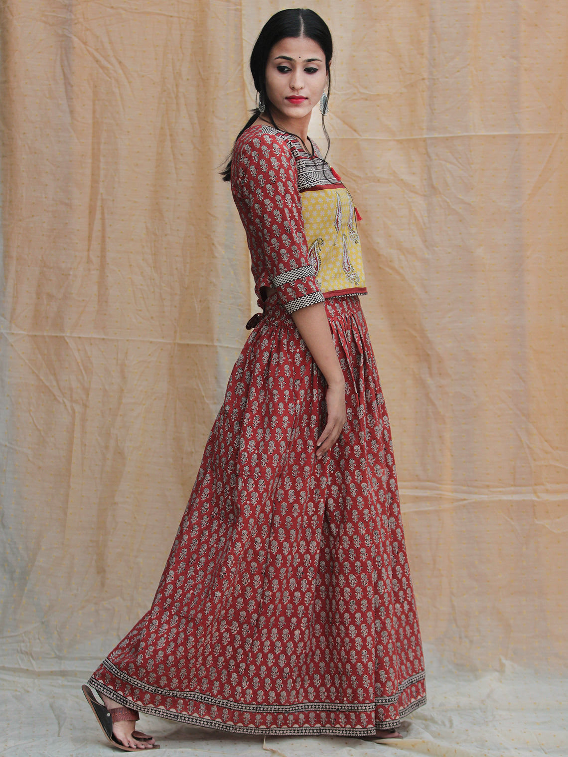 Naaz Rustic Roza - Hand Block Printed Long Top And Skirt Dress - DS77F ...