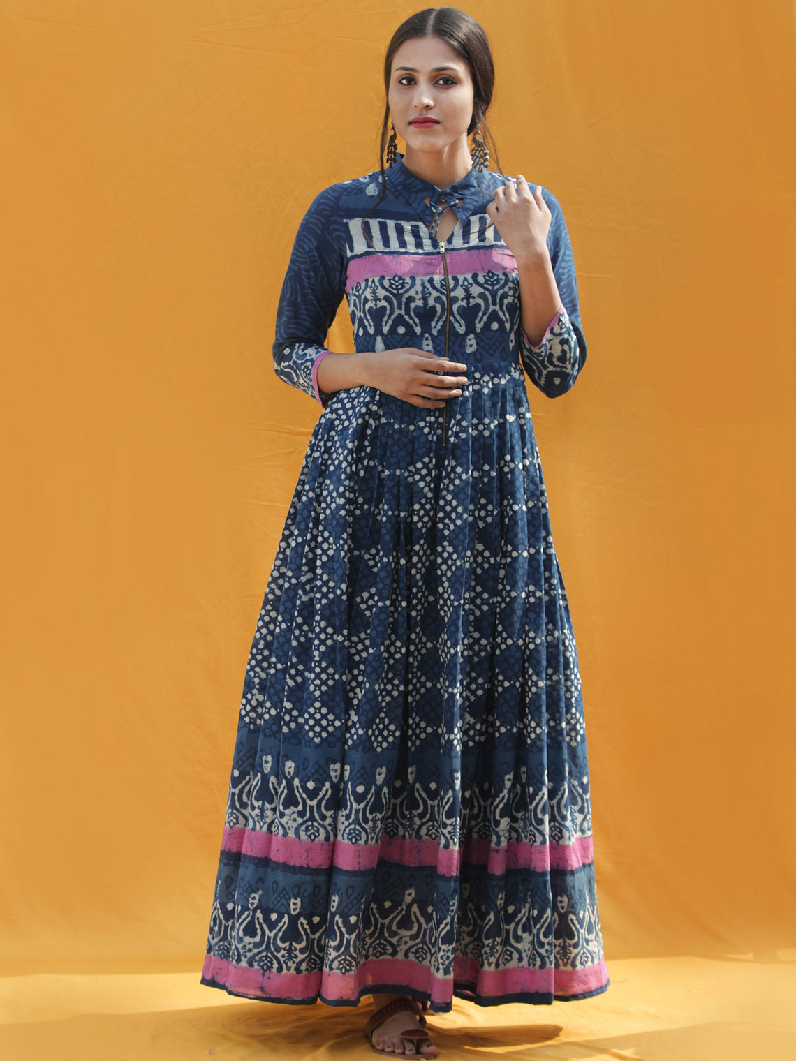 Naaz Rawza - Hand Block Printed Long Cotton Dress With Front Zip - DS8 ...