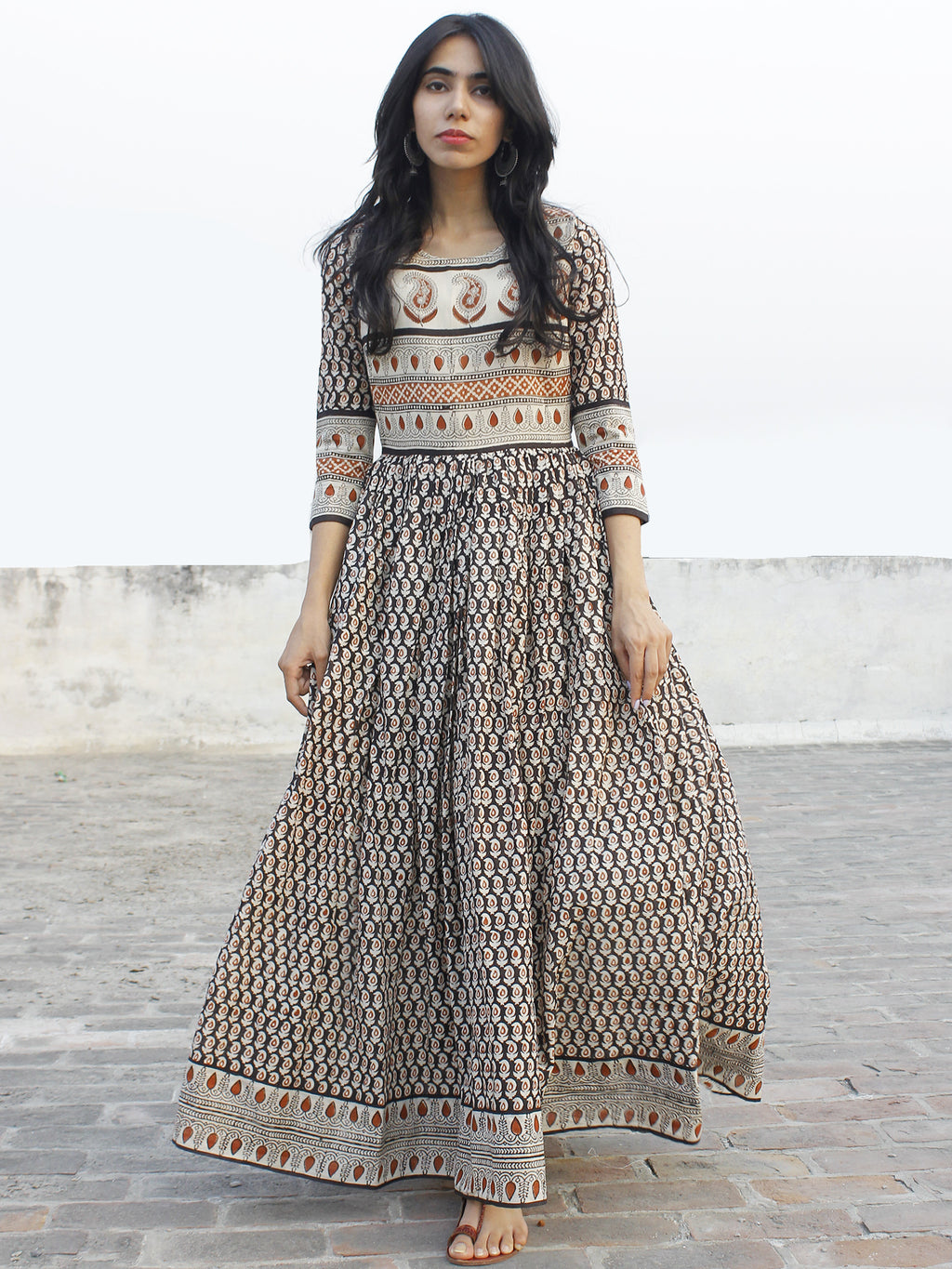 Naaz Saaj - Beige Black Maroon Hand Block Printed Dress With ...