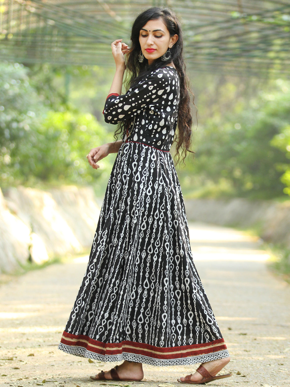 Naaz Monochrome - Hand Block Printed Long Cotton Angrakha Dress - DS75 ...