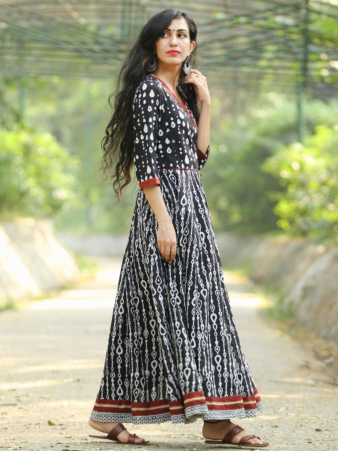 Naaz Monochrome - Hand Block Printed Long Cotton Angrakha Dress - DS75 ...