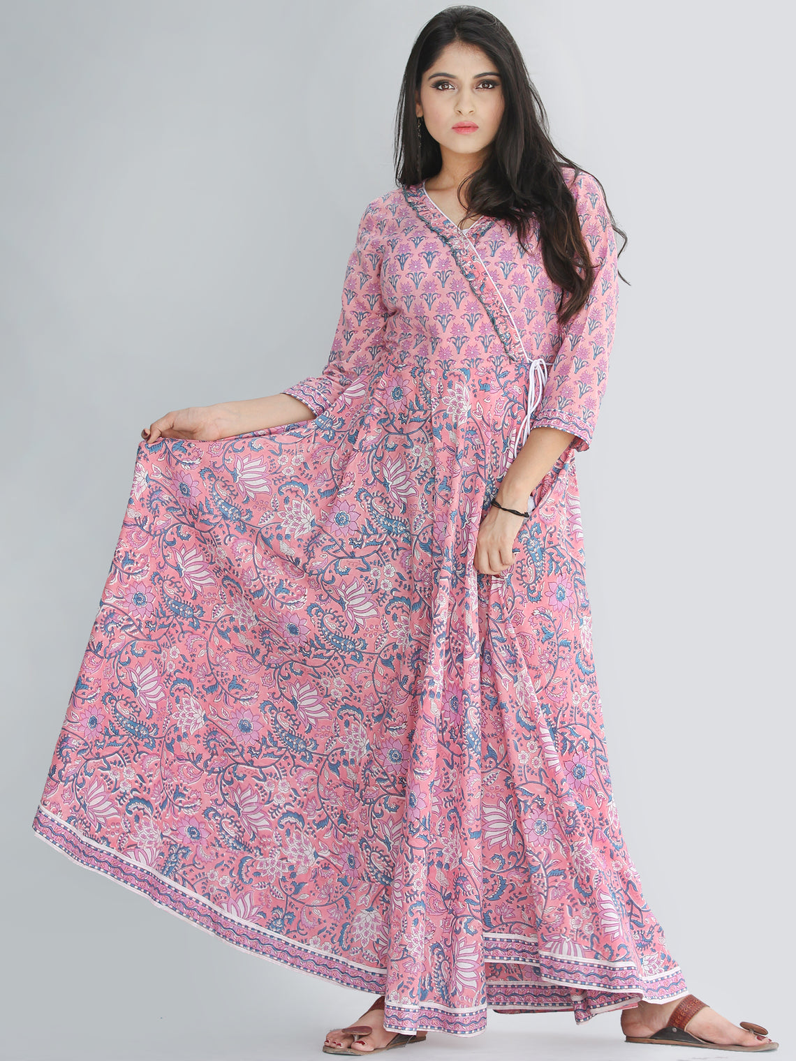 Gulzar Turfa - Hand Block Printed Angrakha Long Dress - D411F2232 ...