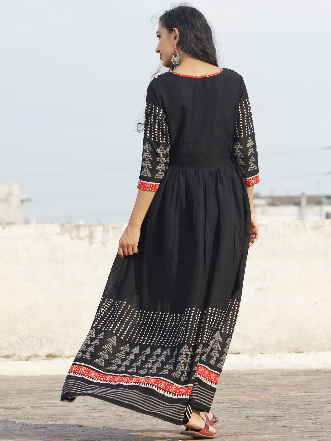 Naaz Black White Grey Hand Block Printed Long Dress With Gathers - DS1 ...