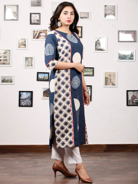 Indigo Kashish White Ajrakh Hand Block Printed Kurta in Natural Colors ...