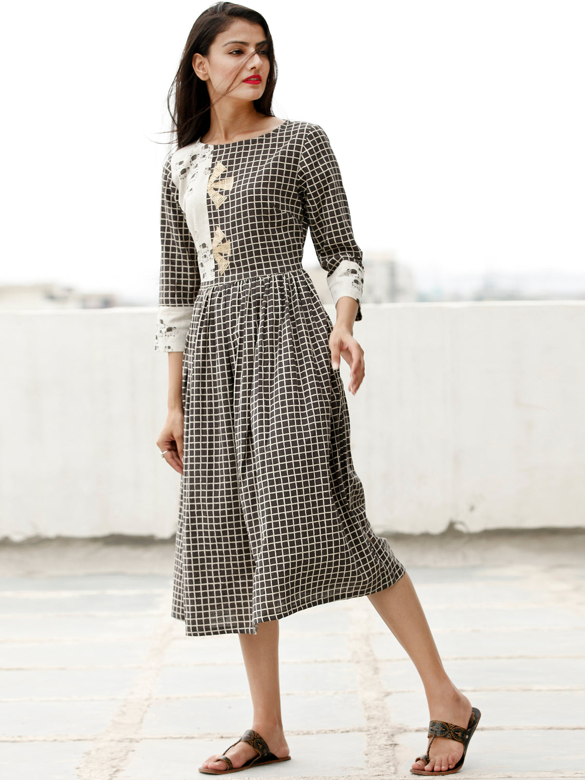Casual Dress Up - Block Printed Cotton Dress - D362F1866 – InduBindu