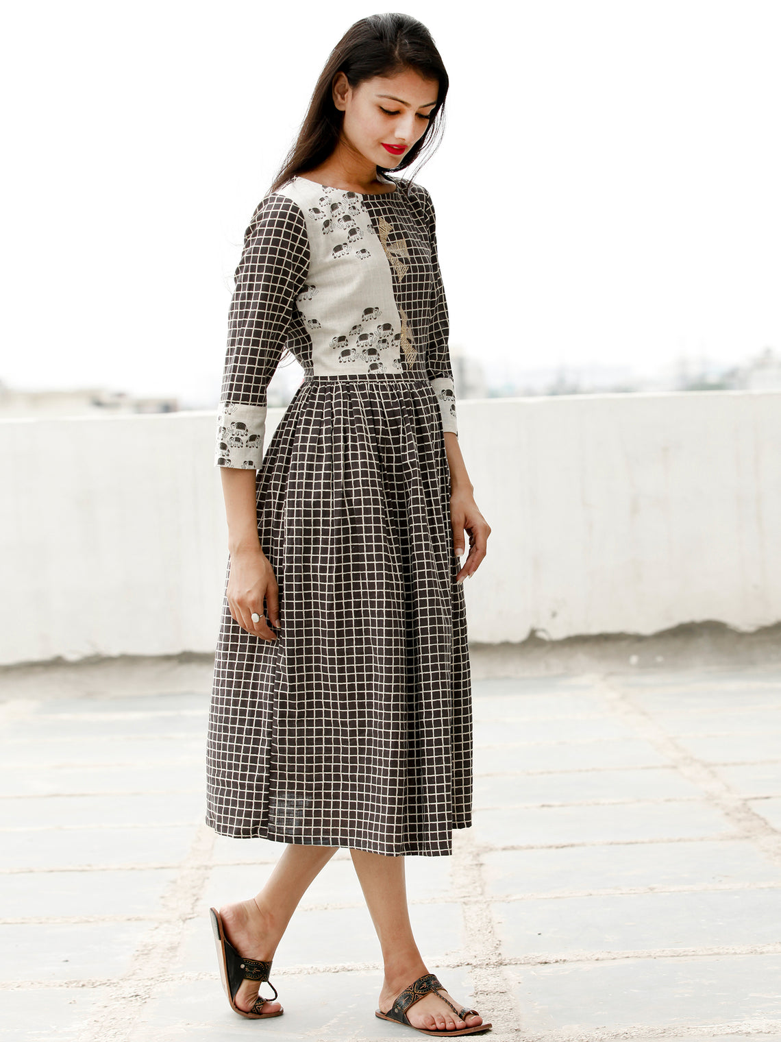 Casual Dress Up - Block Printed Cotton Dress - D362F1866 – InduBindu