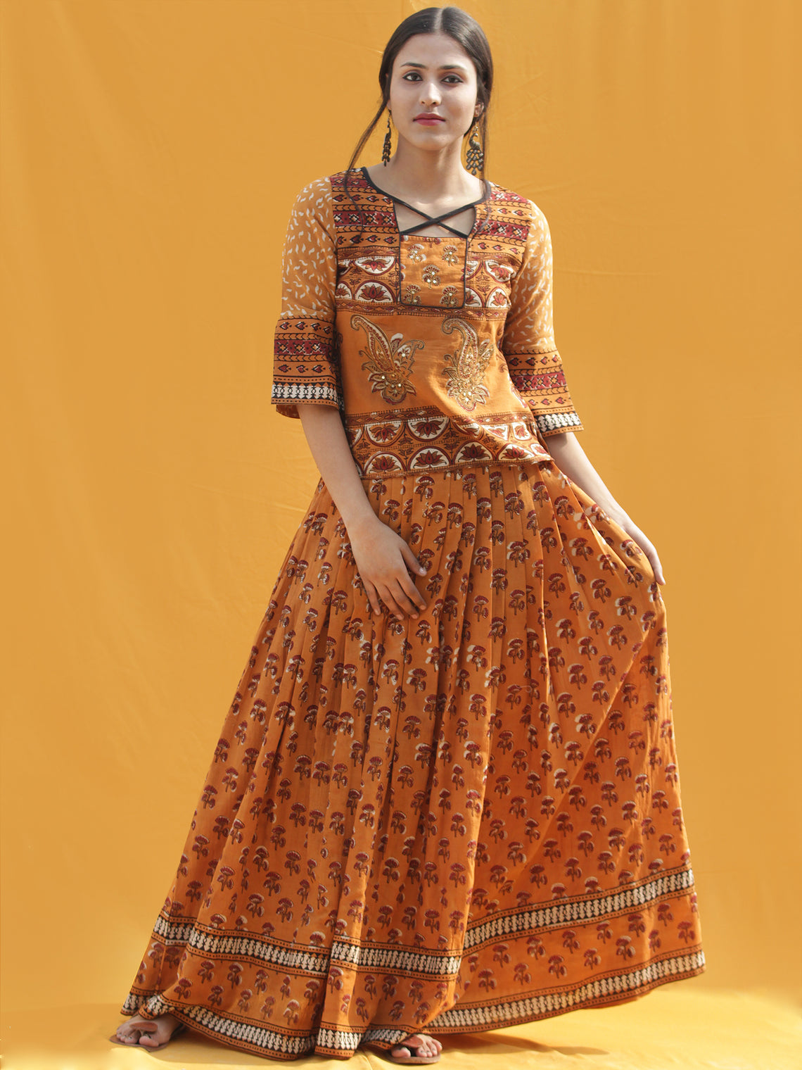 Naaz Midhah - Hand Block Printed Long Top And Skirt Dress - DS83F001 ...