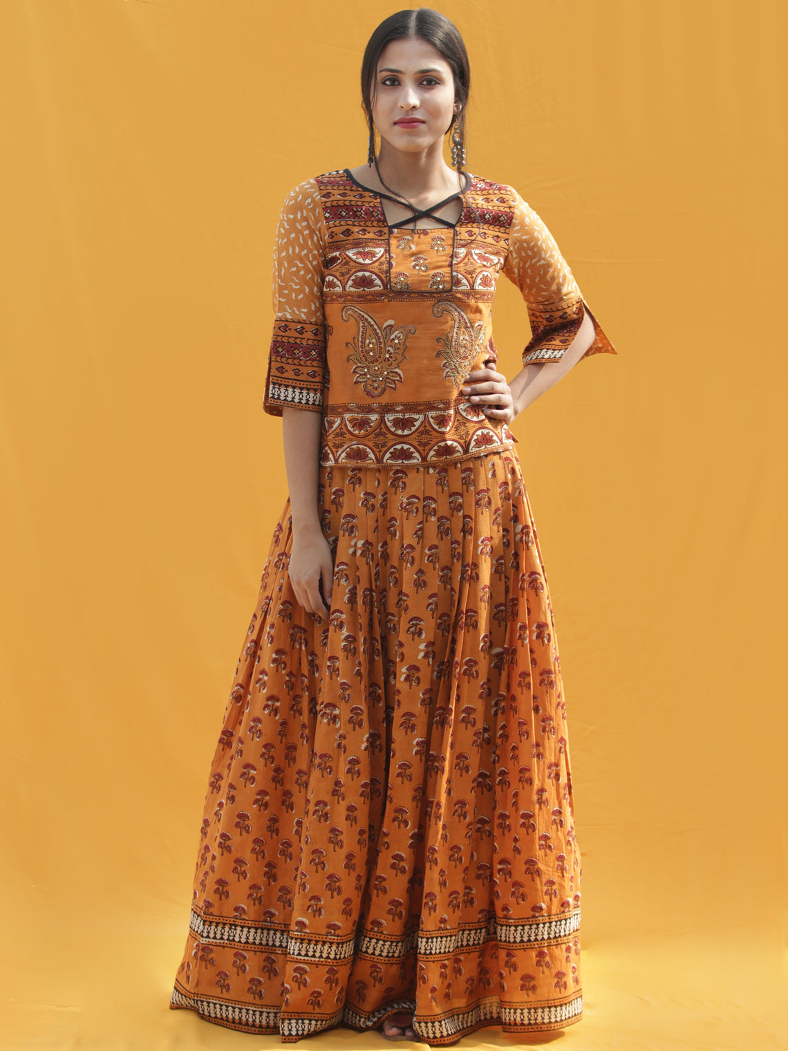 Naaz Midhah - Hand Block Printed Long Top And Skirt Dress - DS83F001 ...