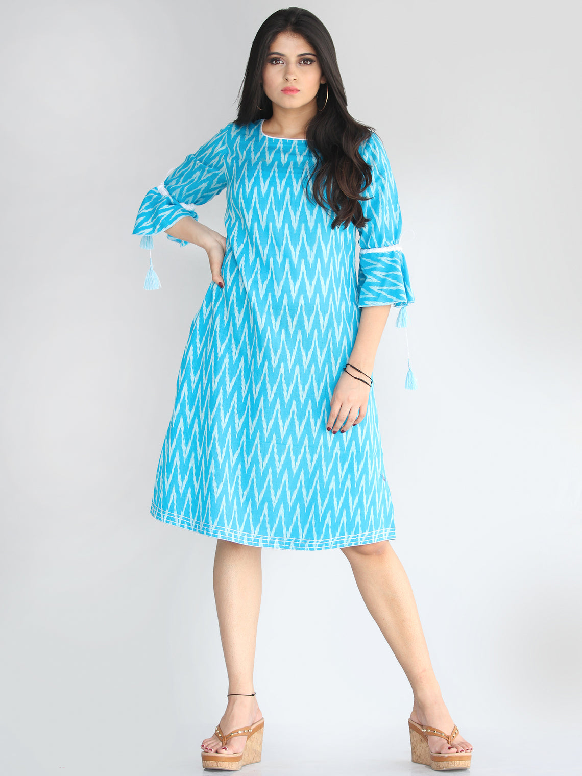 Rida - Handwoven Ikat Tunic Dress With Tassels - D412F672 – InduBindu