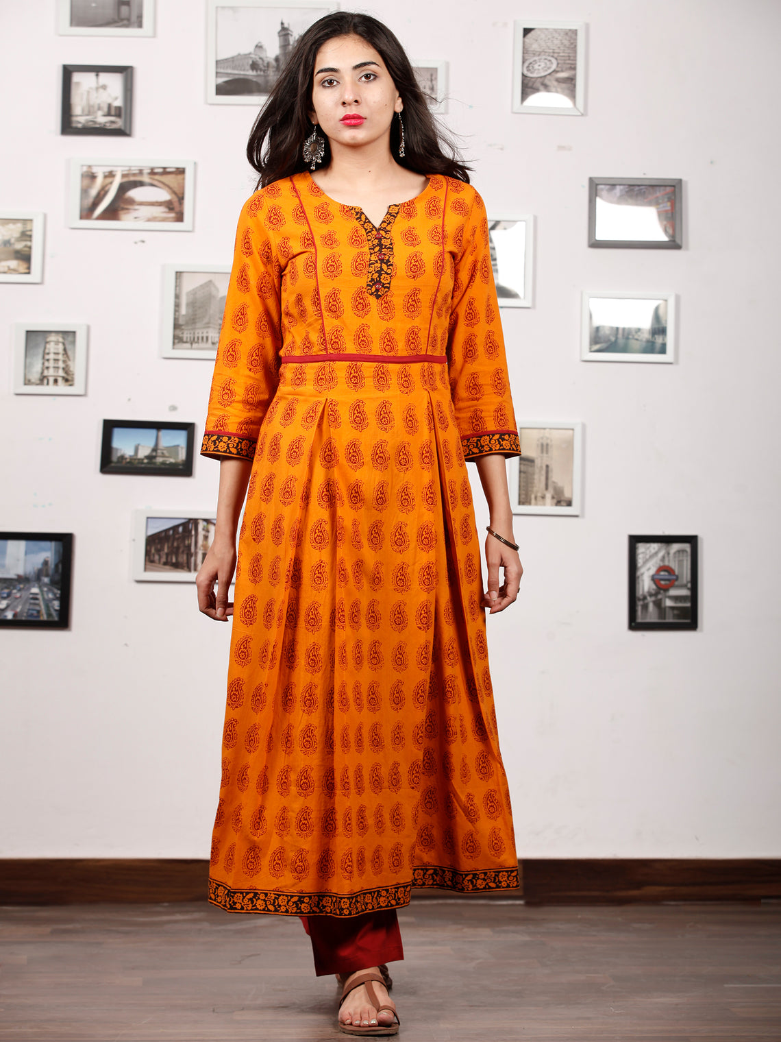 Orange Maroon Black Bagh Printed Kurta in Natural Colors - K131F1722 ...