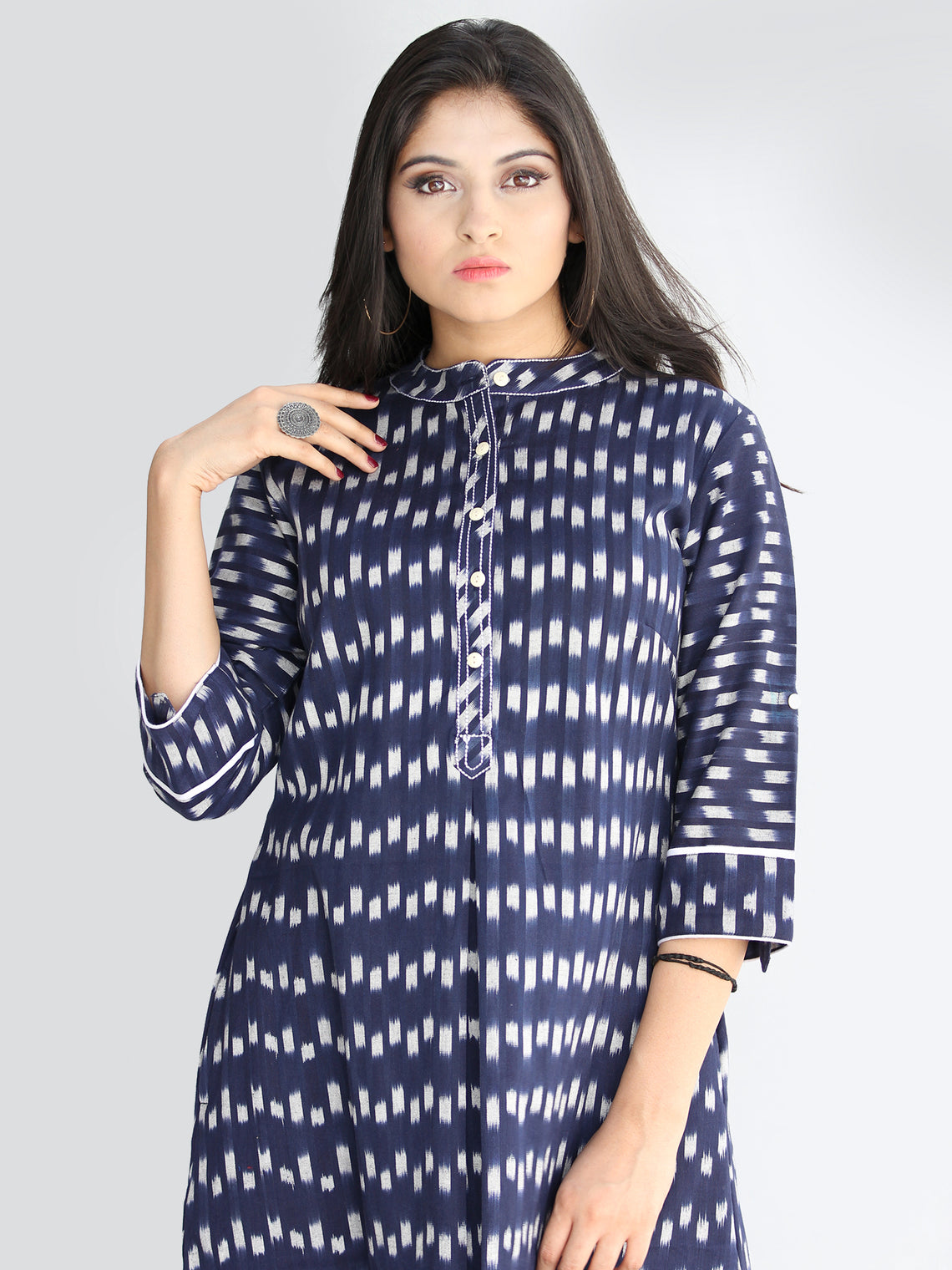 Faizah - Handwoven Ikat Cotton Shirt Dress - D414F1573 – InduBindu
