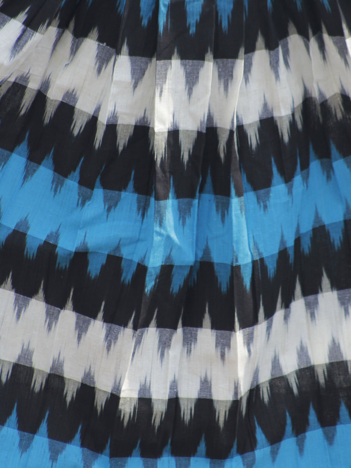 Blue Black Ivory Ikat Dress With Gathers & Side Pockets -  D118F931